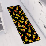 Black Pizza Pattern Print Long Kitchen Mat