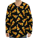 Black Pizza Pattern Print Long Sleeve Baseball Jersey