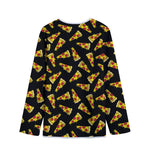 Black Pizza Pattern Print Long Sleeve Short Coat