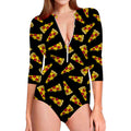 Black Pizza Pattern Print Long Sleeve Swimsuit