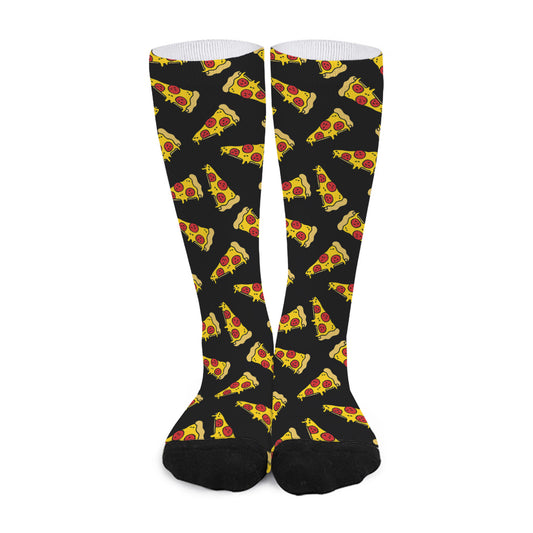 Black Pizza Pattern Print Long Socks