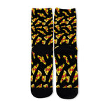 Black Pizza Pattern Print Long Socks