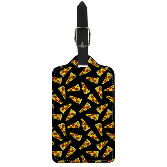 Black Pizza Pattern Print Luggage Tag