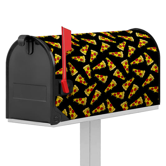 Black Pizza Pattern Print Mailbox Cover