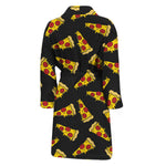 Black Pizza Pattern Print Men's Bathrobe