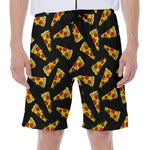 Black Pizza Pattern Print Men's Beach Shorts