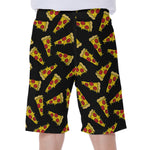 Black Pizza Pattern Print Men's Beach Shorts