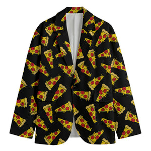 Black Pizza Pattern Print Men's Blazer