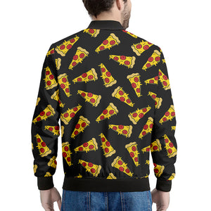 Black Pizza Pattern Print Men's Bomber Jacket