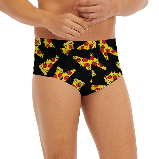 Black Pizza Pattern Print Men's Briefs