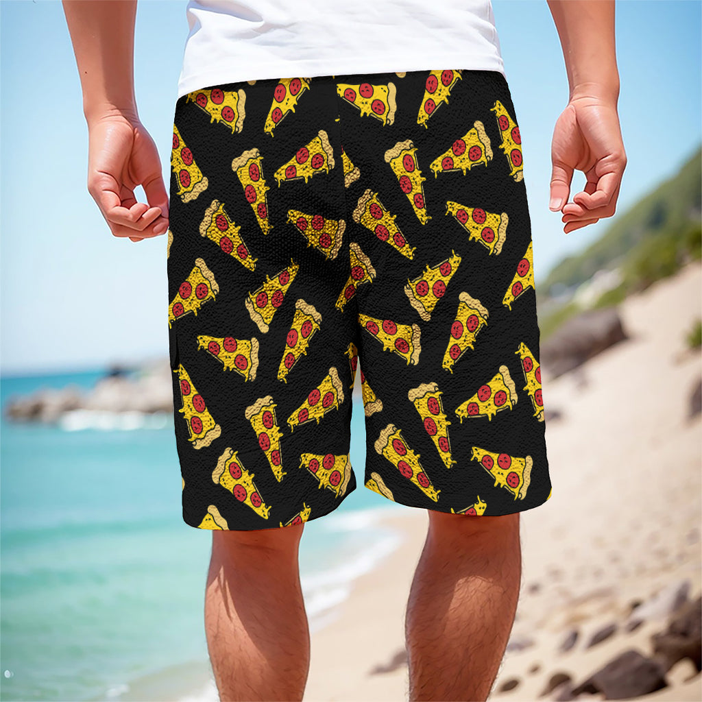 Black Pizza Pattern Print Men's Cargo Shorts