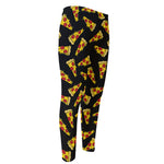 Black Pizza Pattern Print Men's Compression Pants
