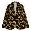 Black Pizza Pattern Print Men's Cotton Blazer