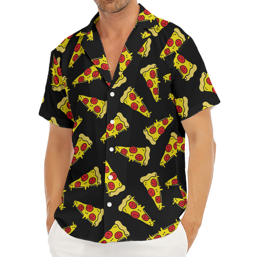 Black Pizza Pattern Print Men's Deep V-Neck Shirt