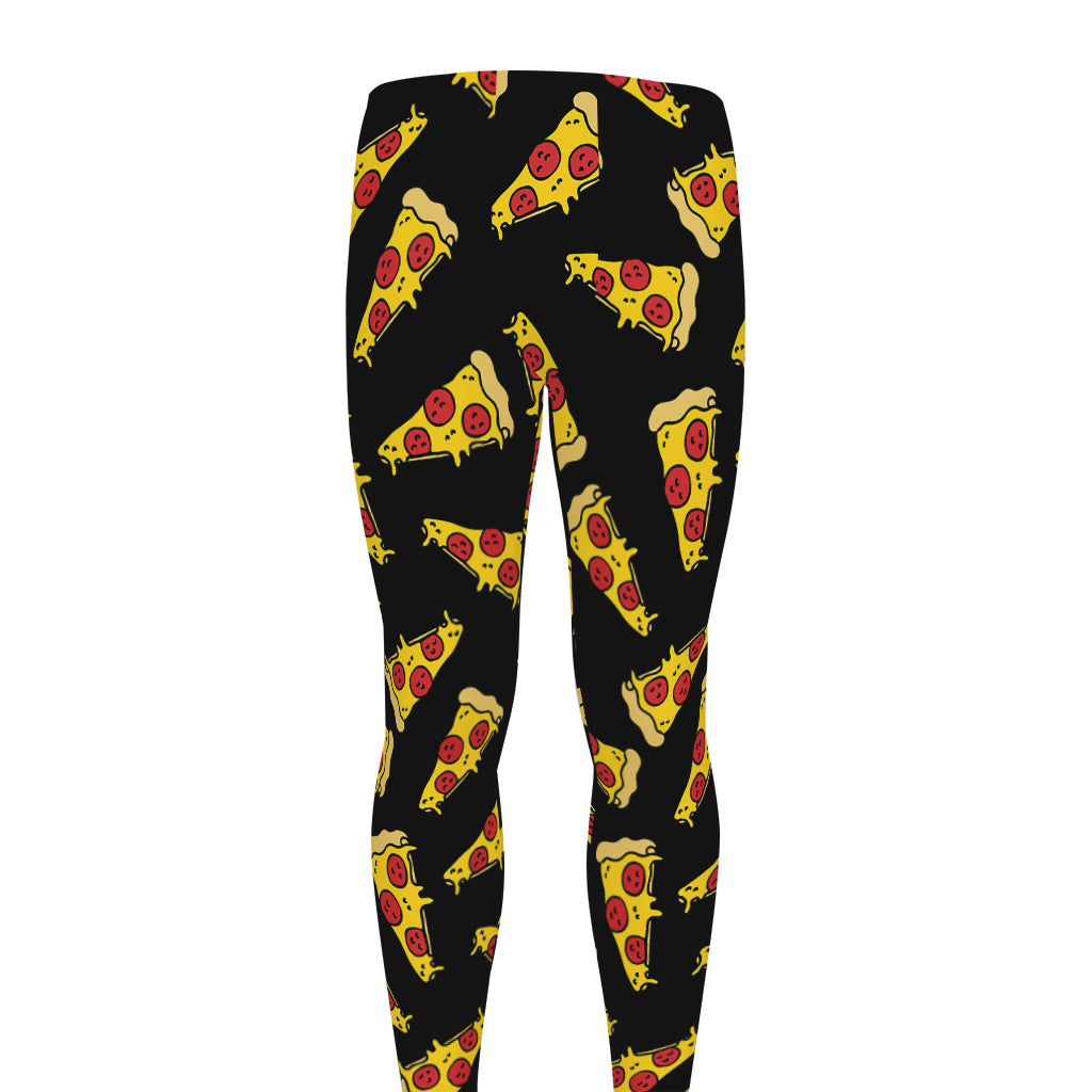 Black Pizza Pattern Print Men's leggings