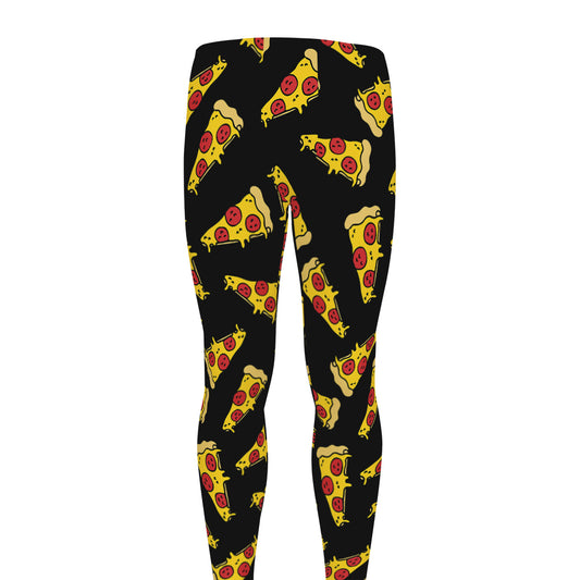 Black Pizza Pattern Print Men's leggings