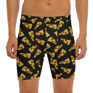 Black Pizza Pattern Print Men's Long Boxer Briefs