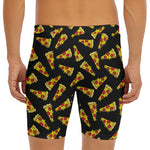 Black Pizza Pattern Print Men's Long Boxer Briefs