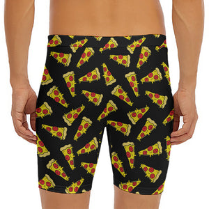 Black Pizza Pattern Print Men's Long Boxer Briefs