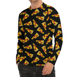 Black Pizza Pattern Print Men's Long Sleeve Rash Guard