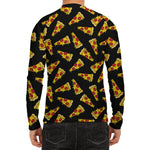Black Pizza Pattern Print Men's Long Sleeve Rash Guard