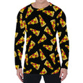 Black Pizza Pattern Print Men's Long Sleeve T-Shirt