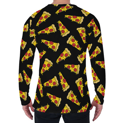 Black Pizza Pattern Print Men's Long Sleeve T-Shirt
