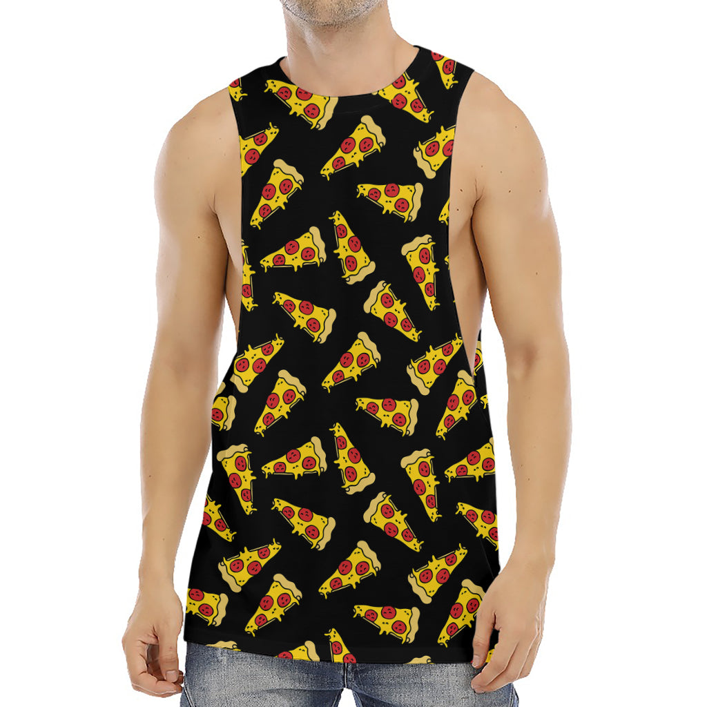 Black Pizza Pattern Print Men's Muscle Tank Top