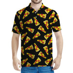Black Pizza Pattern Print Men's Polo Shirt
