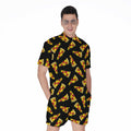 Black Pizza Pattern Print Men's Romper