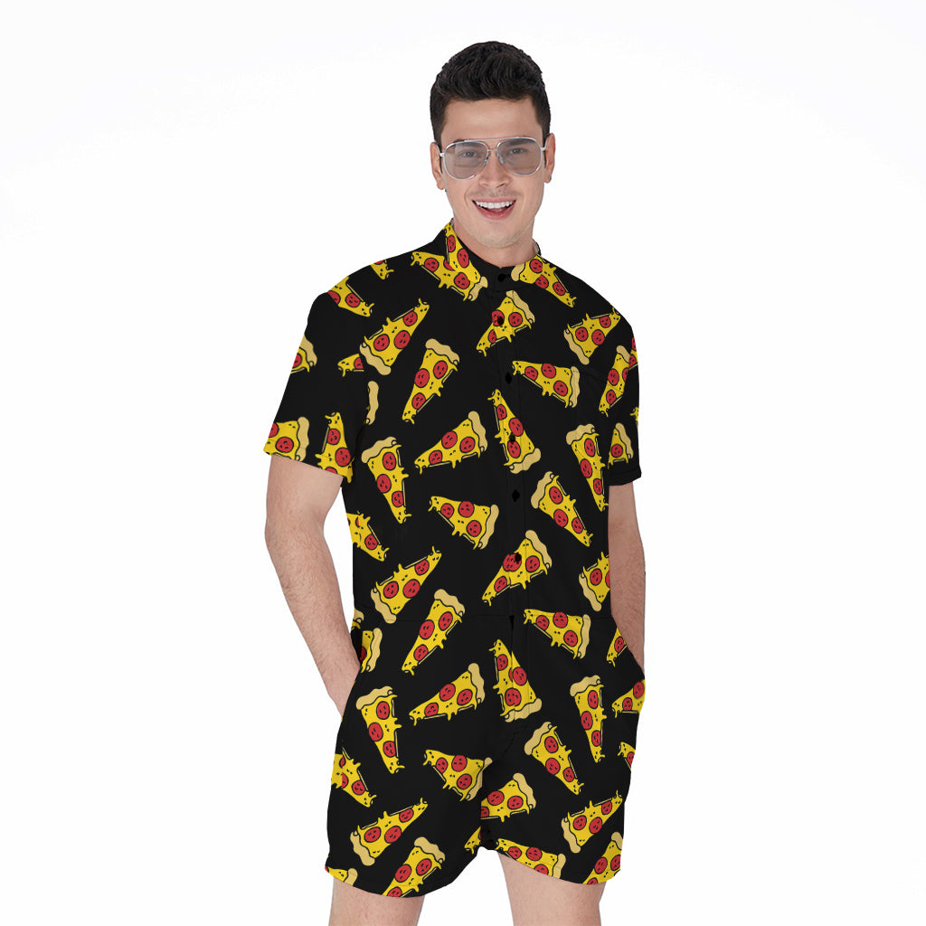 Black Pizza Pattern Print Men's Rompers