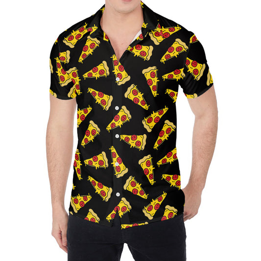 Black Pizza Pattern Print Men's Shirt