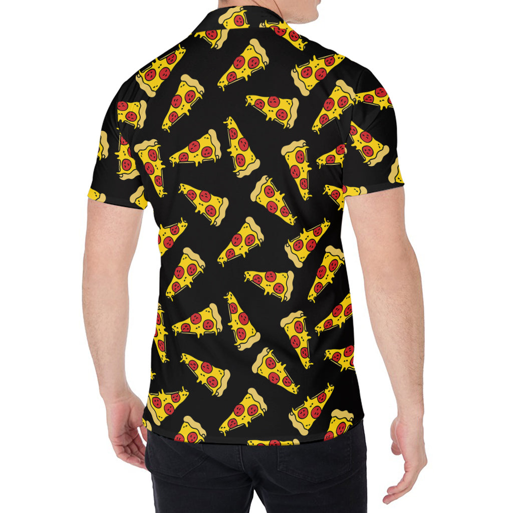 Black Pizza Pattern Print Men's Shirt