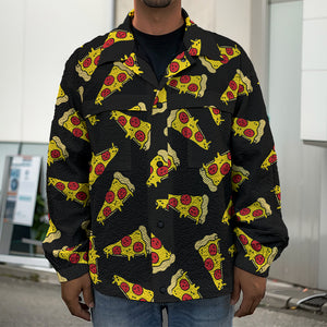 Black Pizza Pattern Print Men's Shirt Jacket