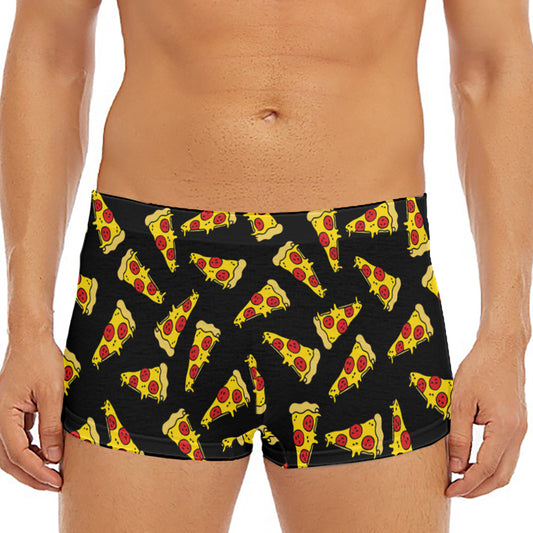 Black Pizza Pattern Print Men's Short Boxer Briefs