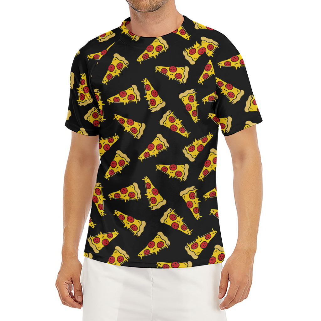 Black Pizza Pattern Print Men's Short Sleeve Rash Guard