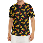 Black Pizza Pattern Print Men's Short Sleeve Rash Guard