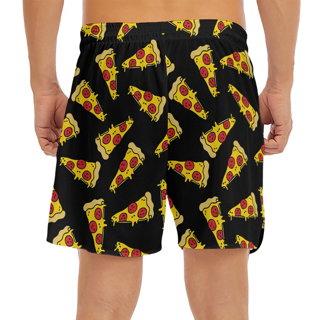 Black Pizza Pattern Print Men's Split Running Shorts