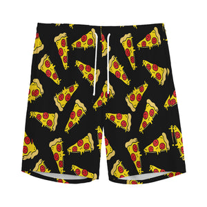 Black Pizza Pattern Print Men's Sports Shorts