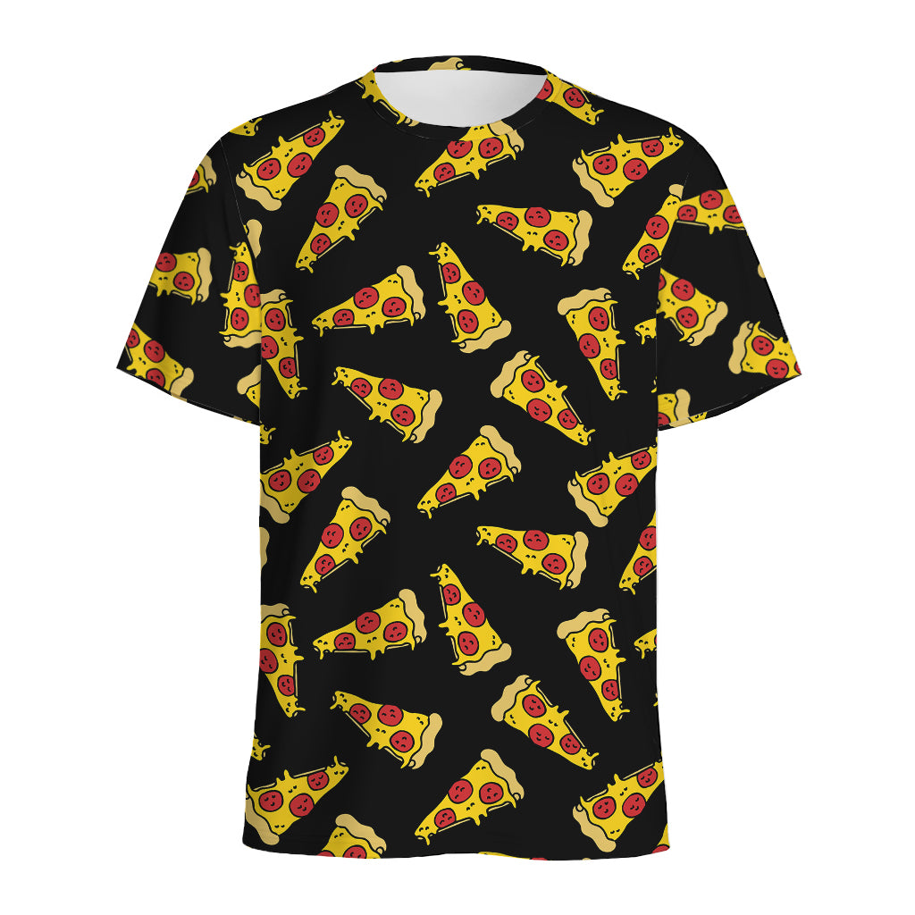 Black Pizza Pattern Print Men's Sports T-Shirt