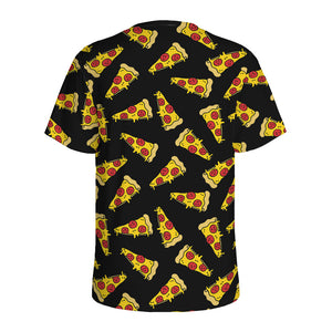 Black Pizza Pattern Print Men's Sports T-Shirt