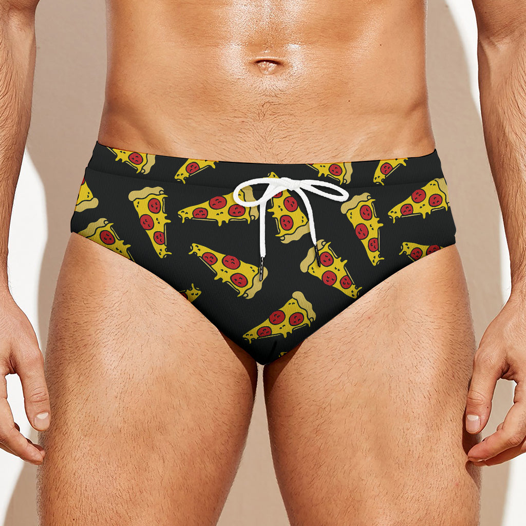 Black Pizza Pattern Print Men's Swim Briefs