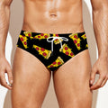 Black Pizza Pattern Print Men's Swim Briefs