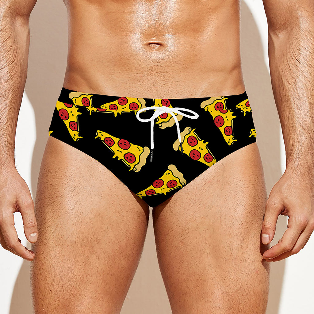 Black Pizza Pattern Print Men's Swim Briefs