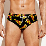 Black Pizza Pattern Print Men's Swim Briefs