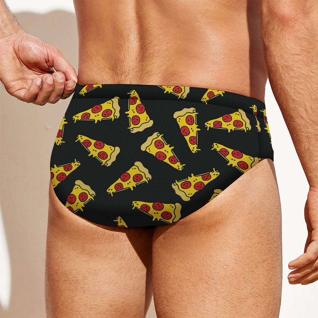 Black Pizza Pattern Print Men's Swim Briefs