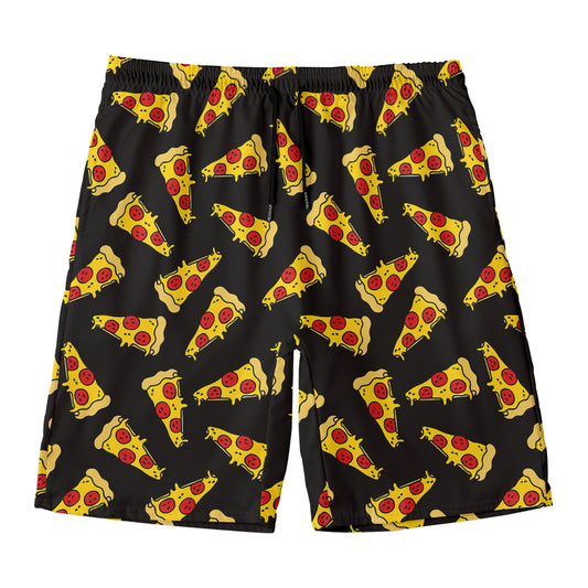Black Pizza Pattern Print Men's Swim Trunks