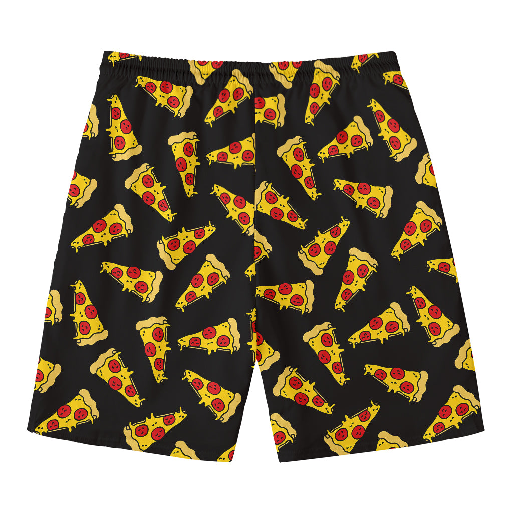 Black Pizza Pattern Print Men's Swim Trunks