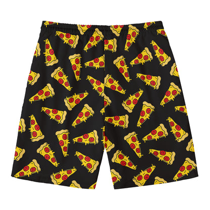 Black Pizza Pattern Print Men's Swim Trunks