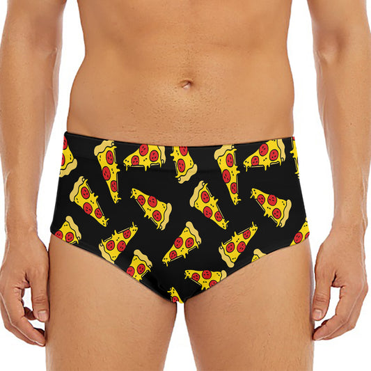Black Pizza Pattern Print Men's Triangle Swim Briefs